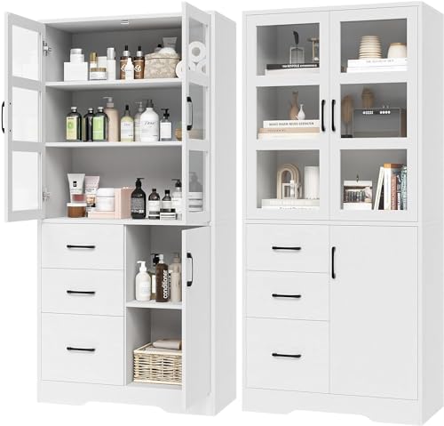 Black Tall Bookshelves with Glass Doors and 3 Drawers F901791