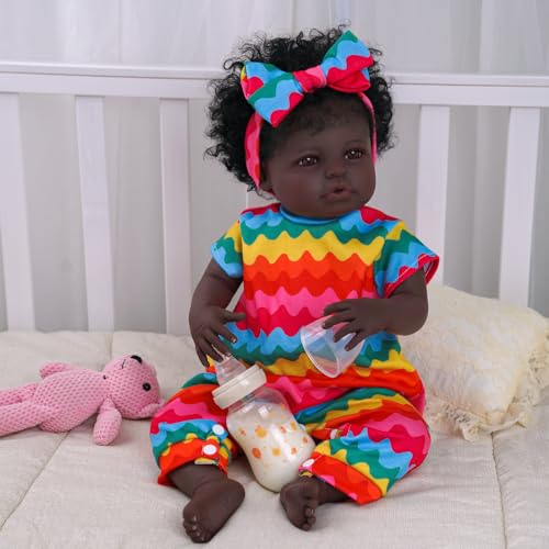 18-Inch Realistic Black Baby Doll with Clothes and Toy O52934