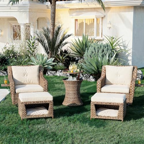 Beige Rattan Patio Furniture Set of 5 with Pet House C704704