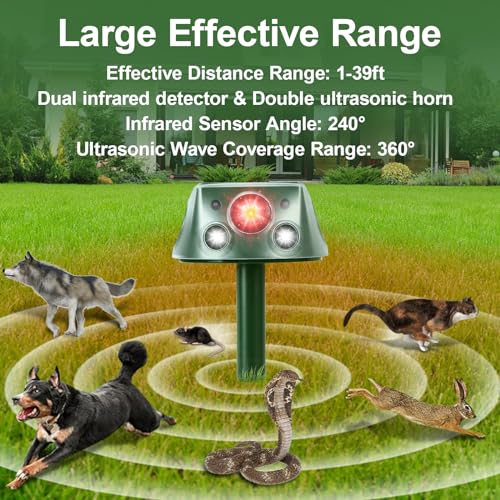 Solar Animal Repeller 360° Ultrasonic Outdoor with Motion Sensor & LED Flashing T441