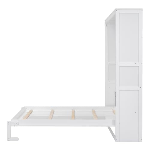 Queen Size Wood Murphy Bed with Shelves, Grey G354181