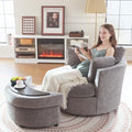White Large Swivel Accent Barrel Chair with Ottoman S33878
