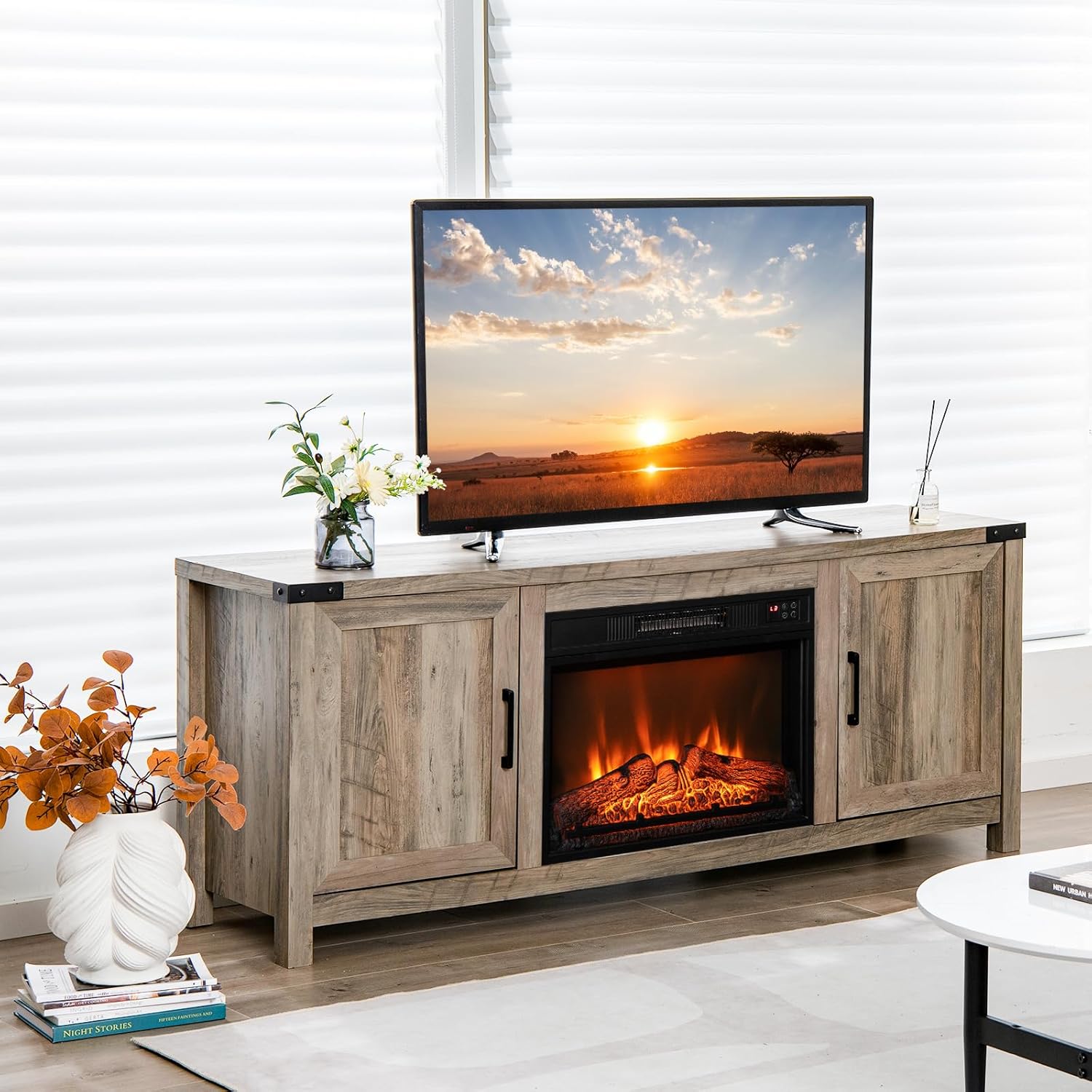 Electric Fireplace TV Stand with Storage Cabinets F5922