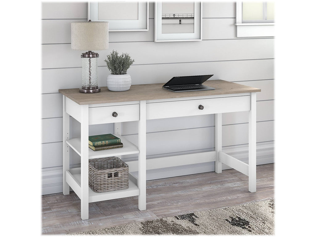 Shiplap Gray/Pure White Computer Desk with Shelves V787723
