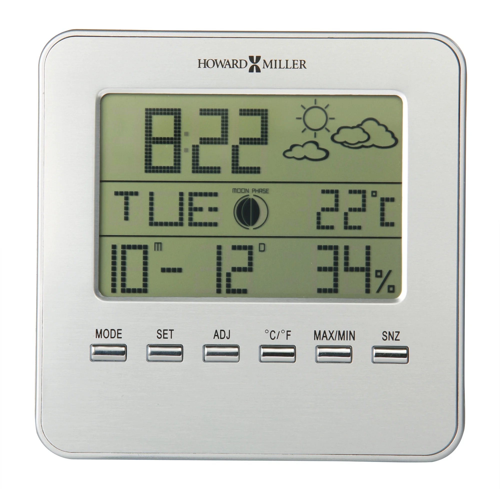 Silver Aluminum Digital Weather Table Top Clock M8294