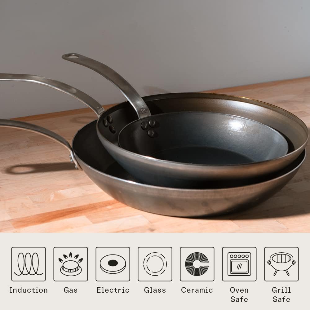 3-Piece Blue Carbon Steel Frying Pan Set Z352