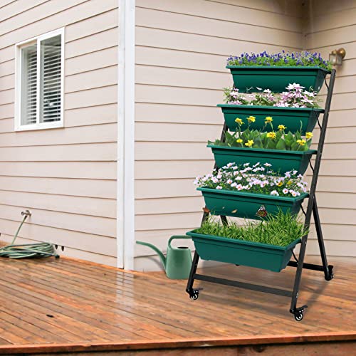 Green Vertical Garden Planter with 5 Boxes and Wheels Y831244