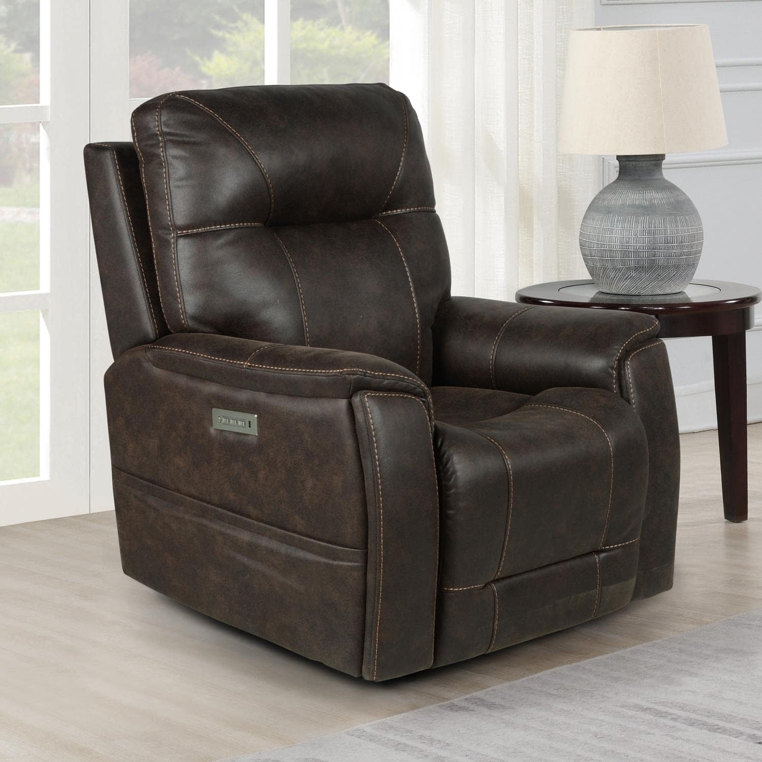 Saddle Brown Leatherette Power Recliner Chair O6811