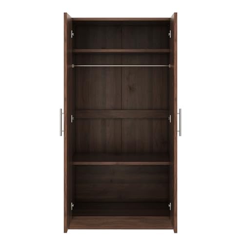 Brown Wooden Armoire Closet with 3-Shelves and Hanging Rail M46014