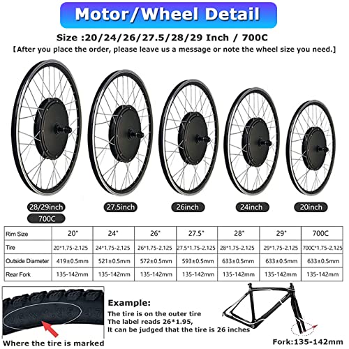 48V 1000W Rear Wheel Electric Bicycle Hub Motor Kit U498