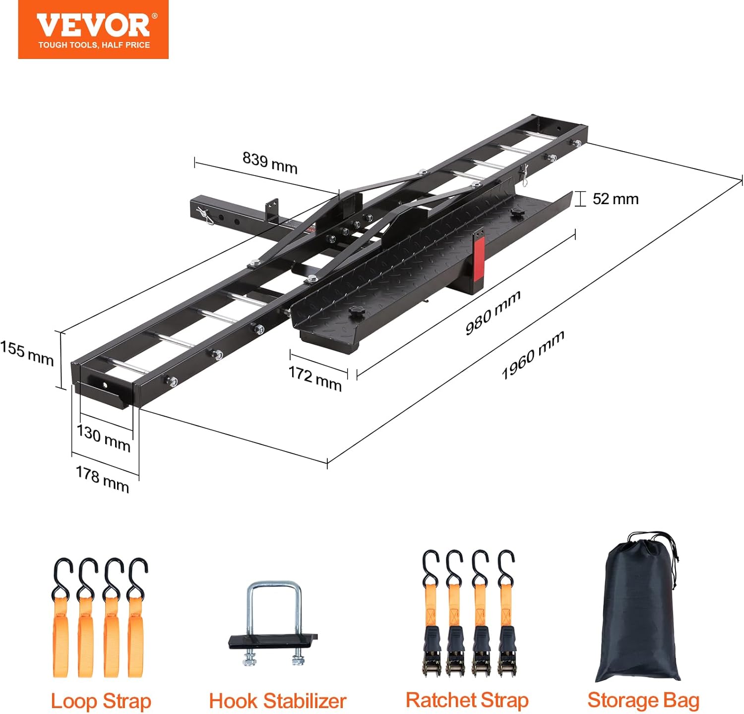 600 LBS Steel Motorcycle Carrier Hitch Mount with Loading Ramp I7294