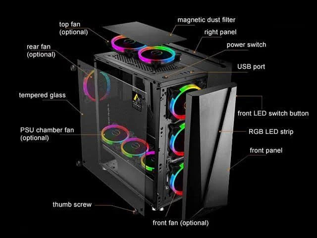 RGB Tempered Glass ATX Mid Tower Case X167