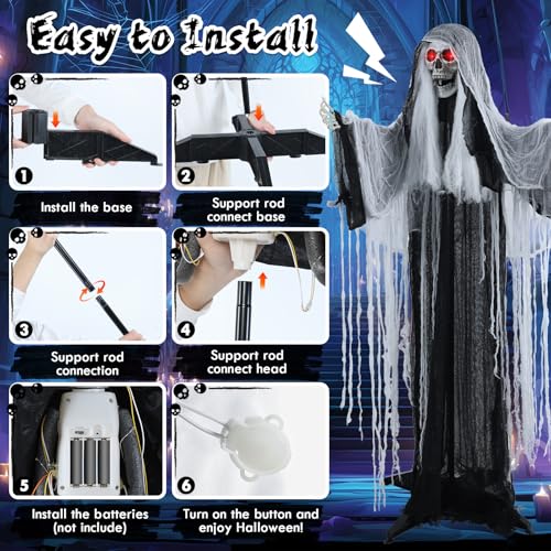 5 FT Witch Animatronic Halloween Decorations with Sound Activation and Glowing Red Eyes Y116977