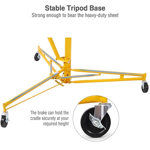 Drywall Lift Panel Hoist 150LBS with Adjustable Telescopic Arm & 3 Lockable Wheels P655