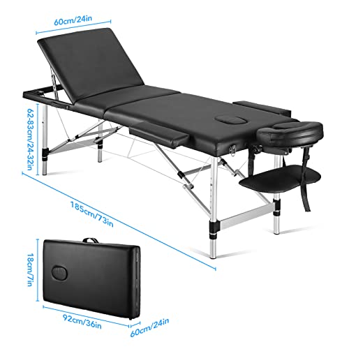 Portable 3 Fold Height Adjustable Aluminum Massage Table with Carry Bag D2498