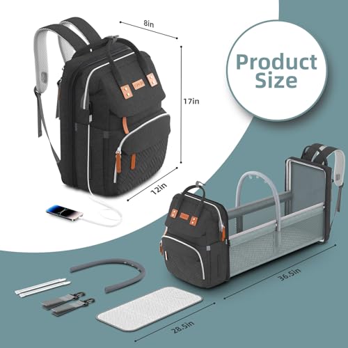 Black Large Diaper Bag Backpack with Changing Station Z13373