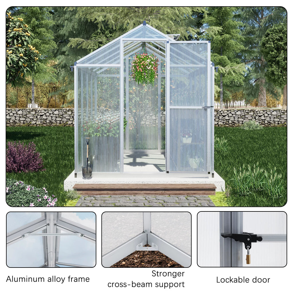 White 6' x 8' Polycarbonate Greenhouse with Aluminum Frame W229