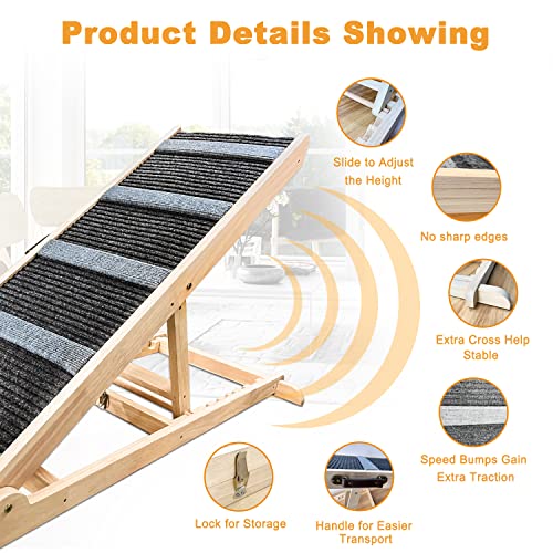 Adjustable Wooden Pet Ramp for Bed, 200Lbs Capacity J375842