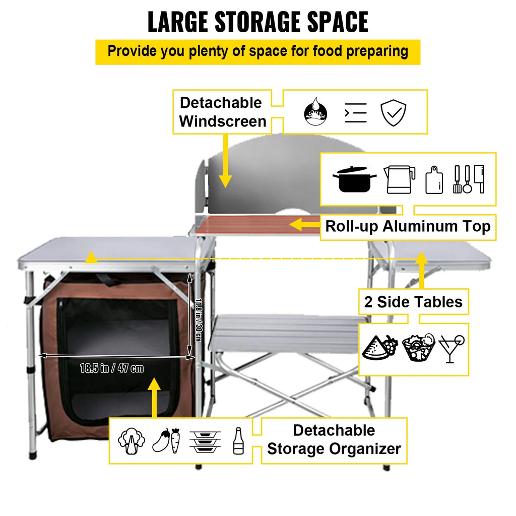 Aluminum Portable Folding Camp Cook Table with Windshield S847