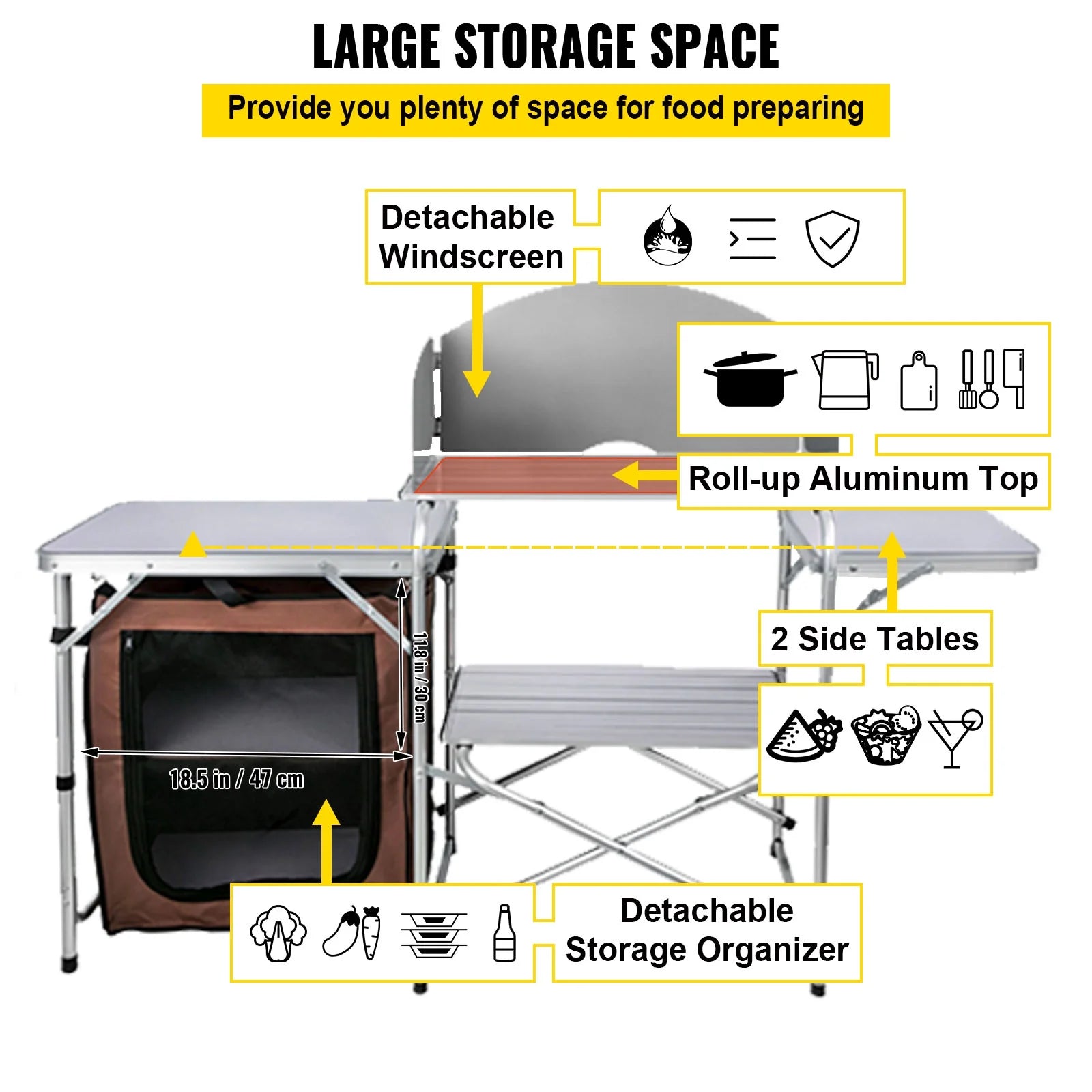 Aluminum Portable Folding Camp Cook Table with Windshield S847