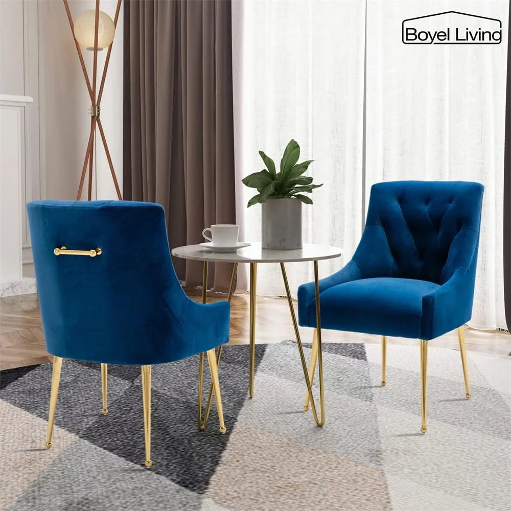 Navy Blue Velvet Dining Chair Set of 2 with Gold Legs Z224830