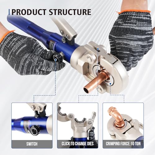 Hydraulic Copper Tube Crimping Tool with 1/2, 3/4 and 1-inch Jaw A4033