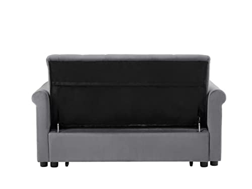 Gray Velvet Button Tufted Futon Sofabed F38630