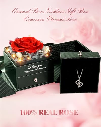 Red Preserved Real Rose Heart Necklace Z359884