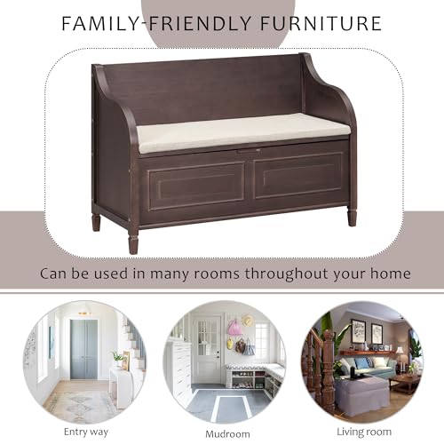 42 Inch Solid Wood Storage Bench with Removable Cushion B4421