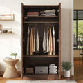 Brown Wooden Armoire Closet with 3-Shelves and Hanging Rail M46014