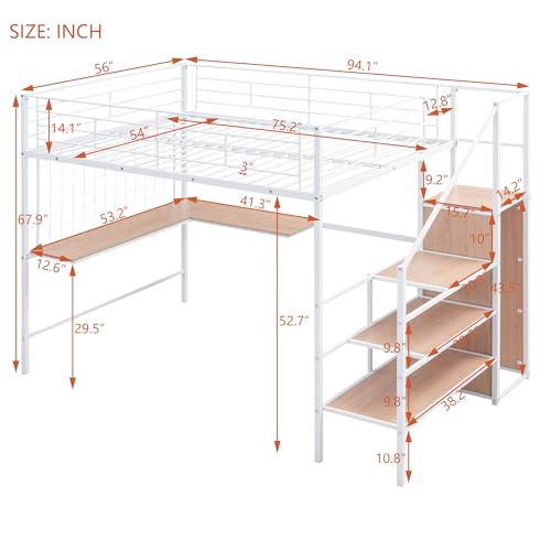 Black Full Size Loft Bed with Desk and Storage Stairs O918