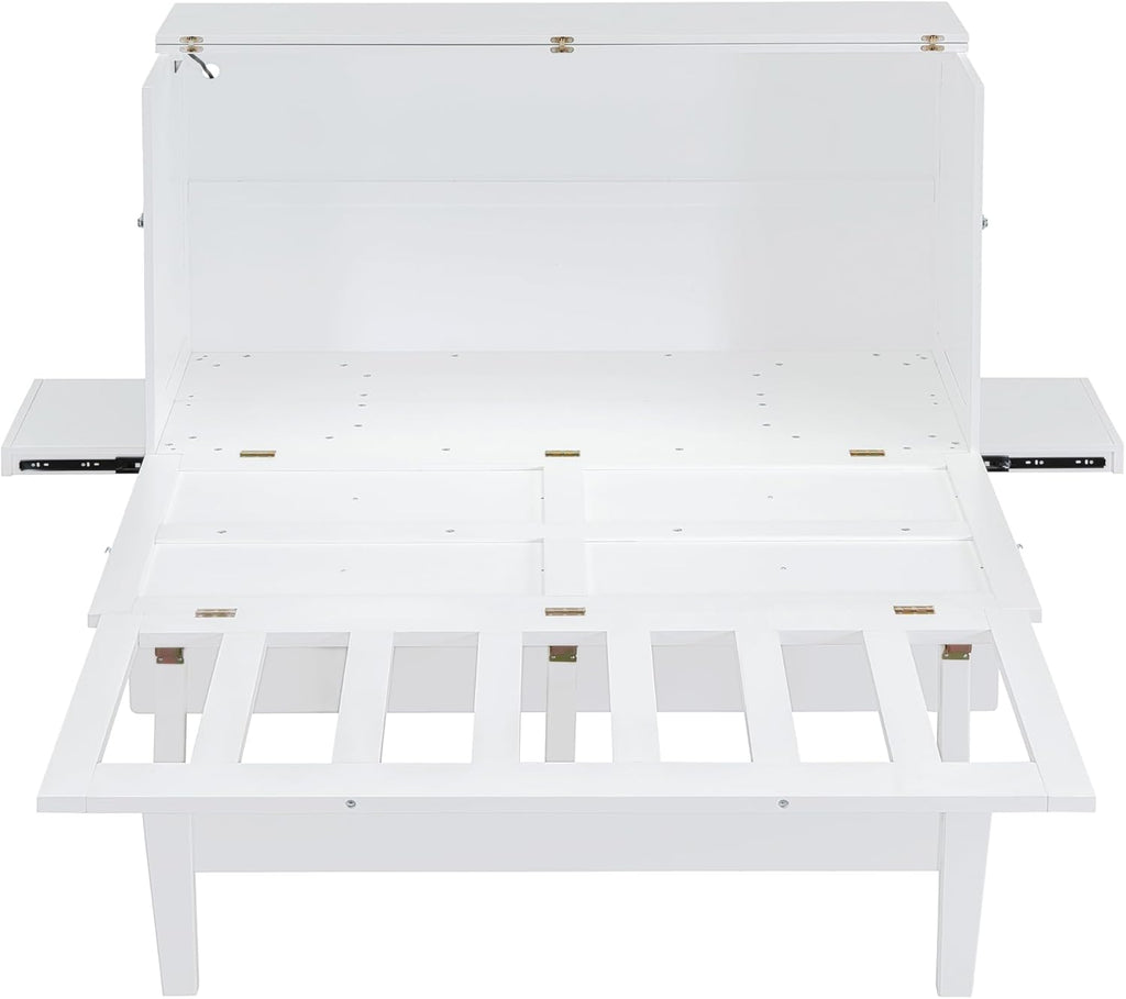 White Queen Size Murphy Bed with Wooden Slat Support M954