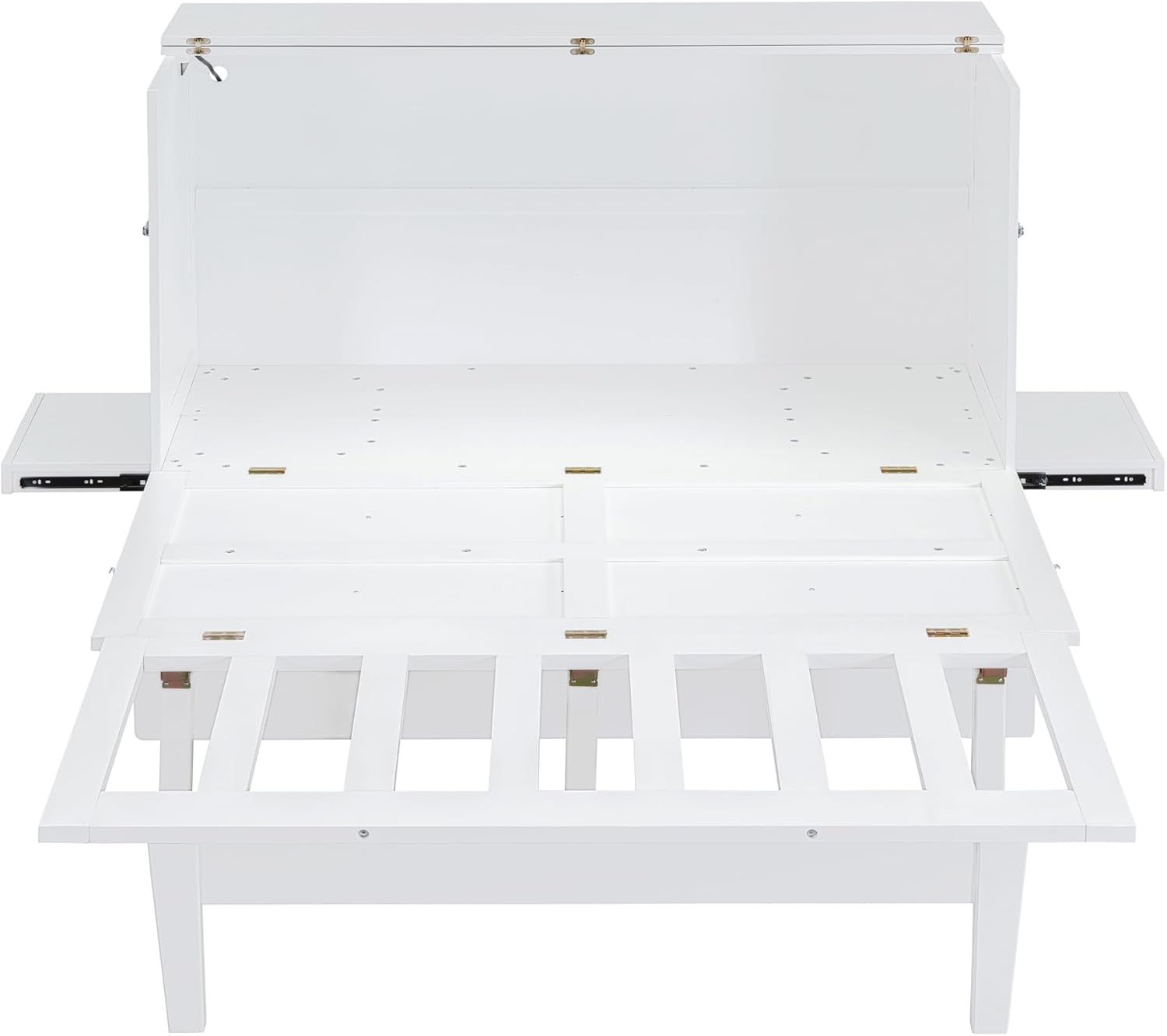 White Queen Size Murphy Bed with Wooden Slat Support M954