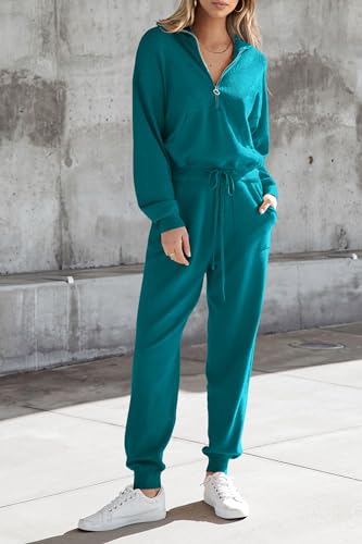 2 Piece Sweater Set Pullover Zip Up Sweatshirt Jogger Sweatpants Tracksuit B329814