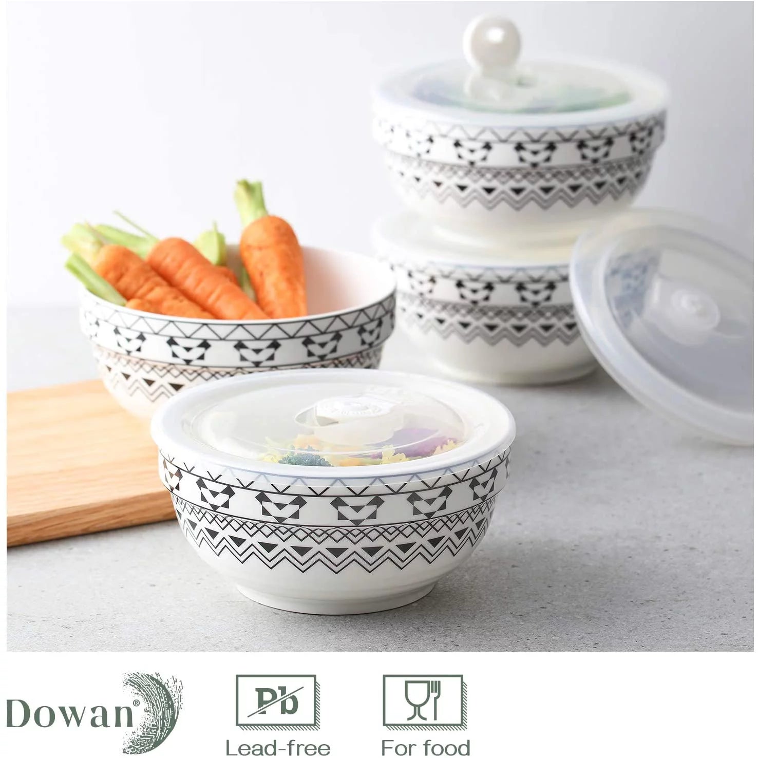 4 Pack 22 oz Porcelain Ceramic Bowls with Lid I3424