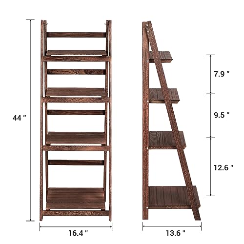 White Foldable Ladder Shelf Wood Plant Stand D35874