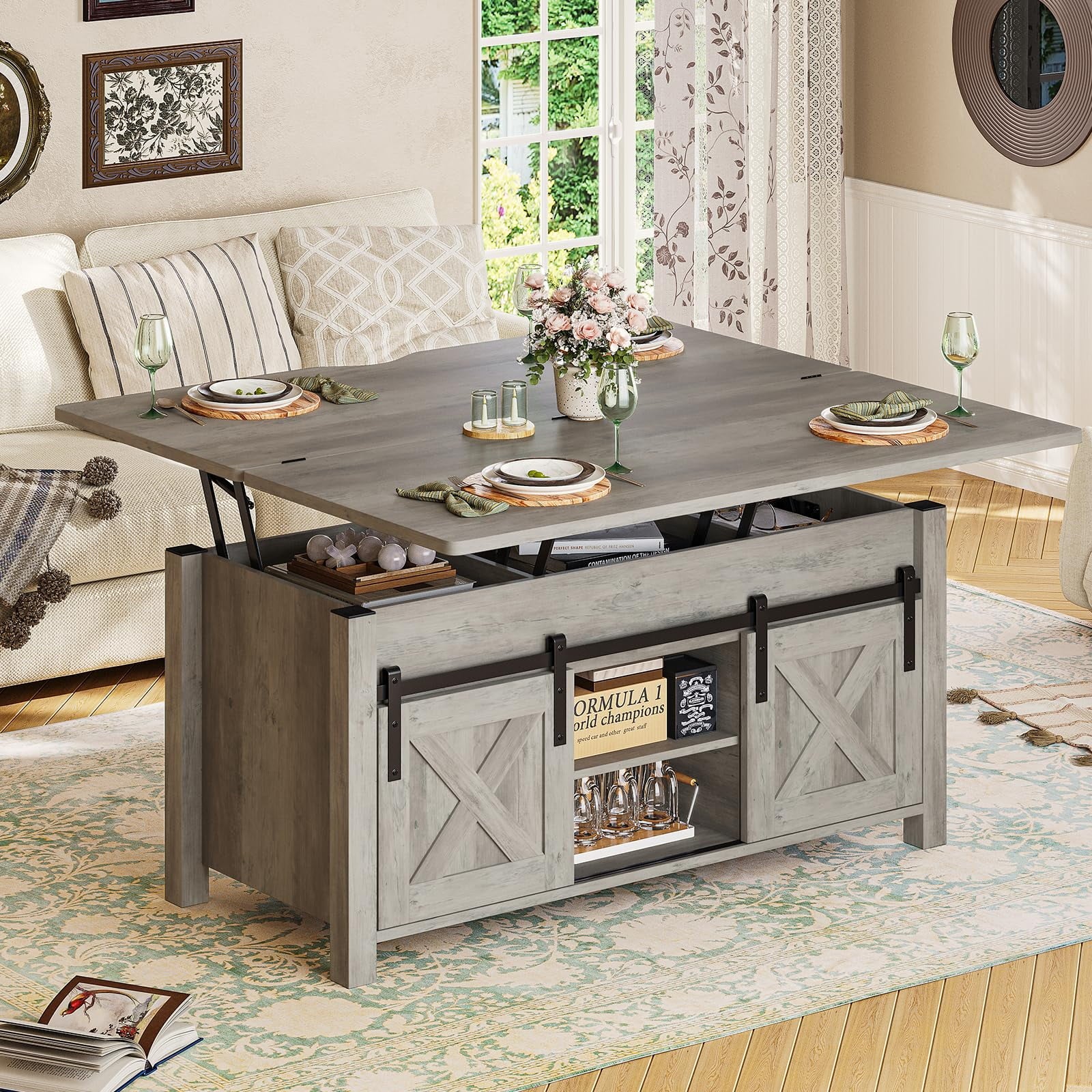 Gray Lift Top Coffee Table with Storage R9132