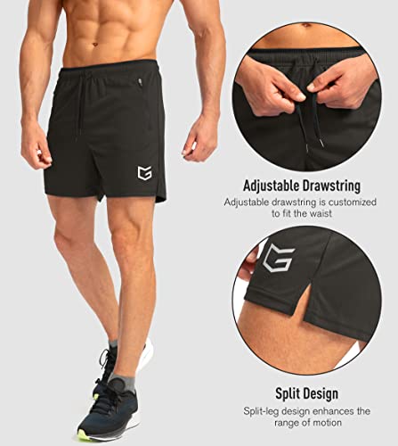Men's Running Shorts with Zipper Pockets Quick Dry 5" Shorts T1359