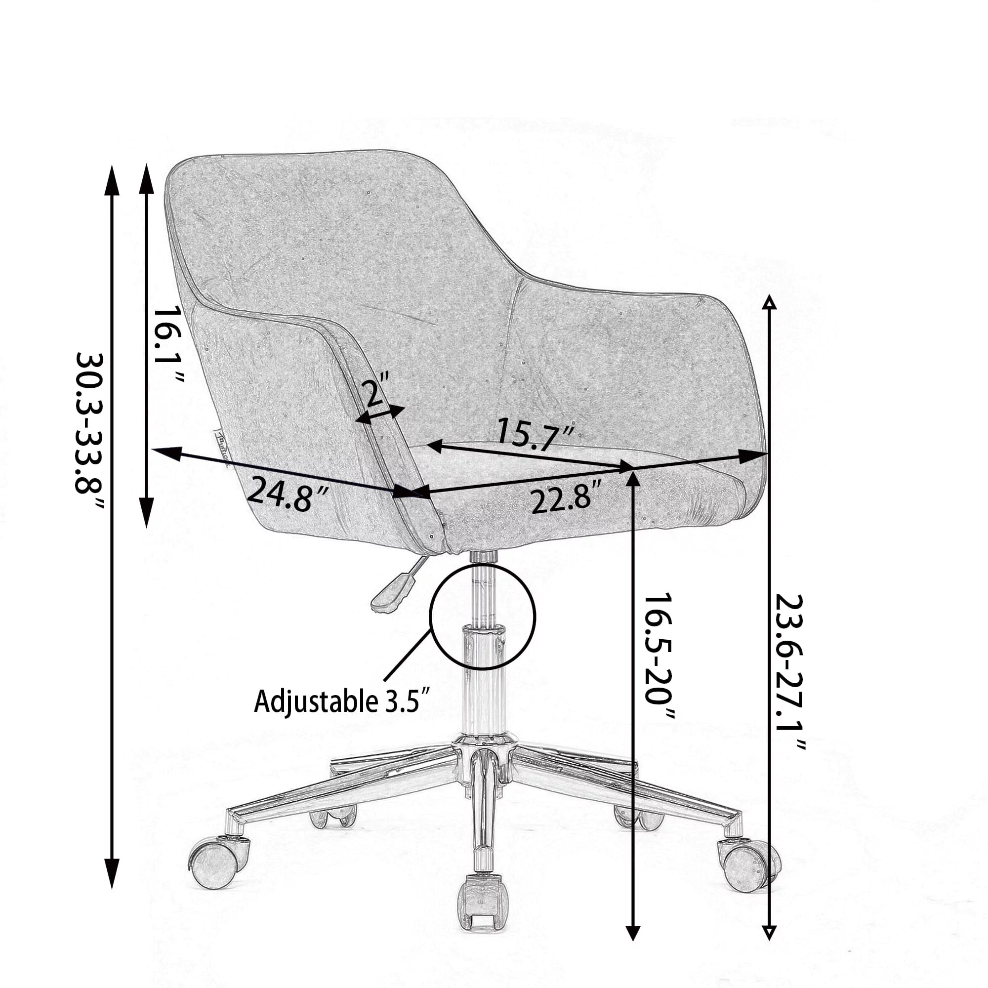 Pink Velvet Adjustable Height 360 Revolving Office Chair with Gold Metal Legs and Universal Wheels K9592
