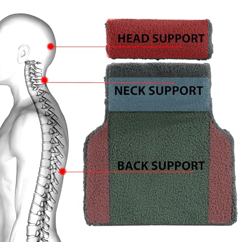 Sherpa Fleece Lumbar Support Pillow with Headrest Memory Foam Recliner Chair Cushion (Grey) V880