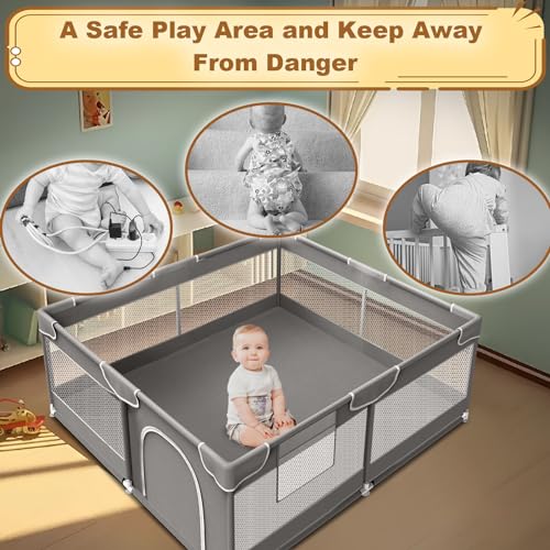 Grey 50 x 50 Inch Baby Playpen with Fabric and Mesh Z832884