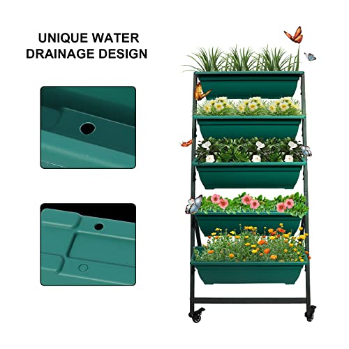 Green Vertical Garden Planter with 5 Boxes and Wheels Y831244