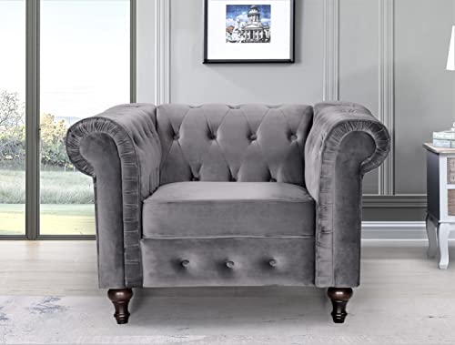 3-Piece Velvet Chesterfield Sofa Set, Grey J963728