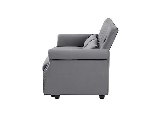 Gray Velvet Button Tufted Futon Sofabed F38630