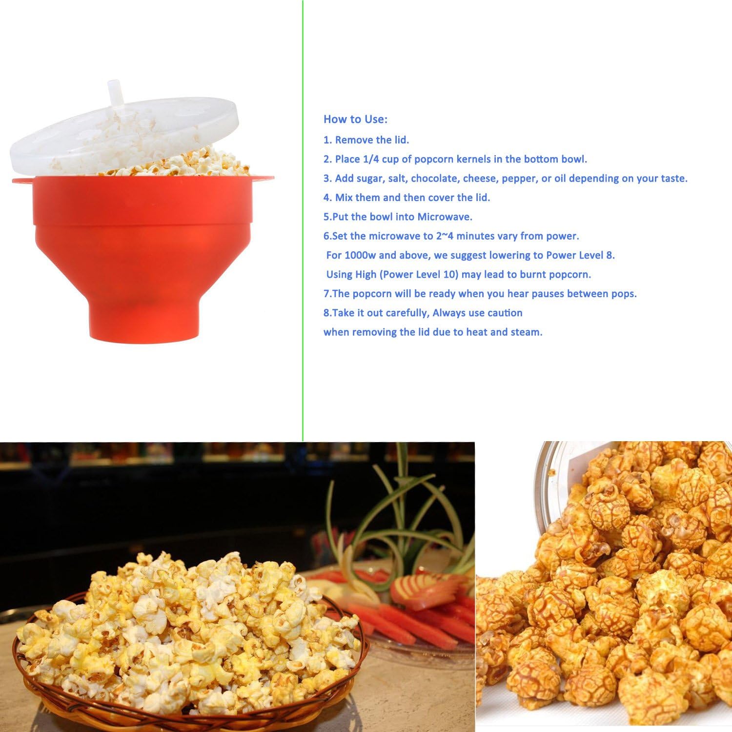 Collapsible Silicone Microwave Popcorn Popper with Lid V17769