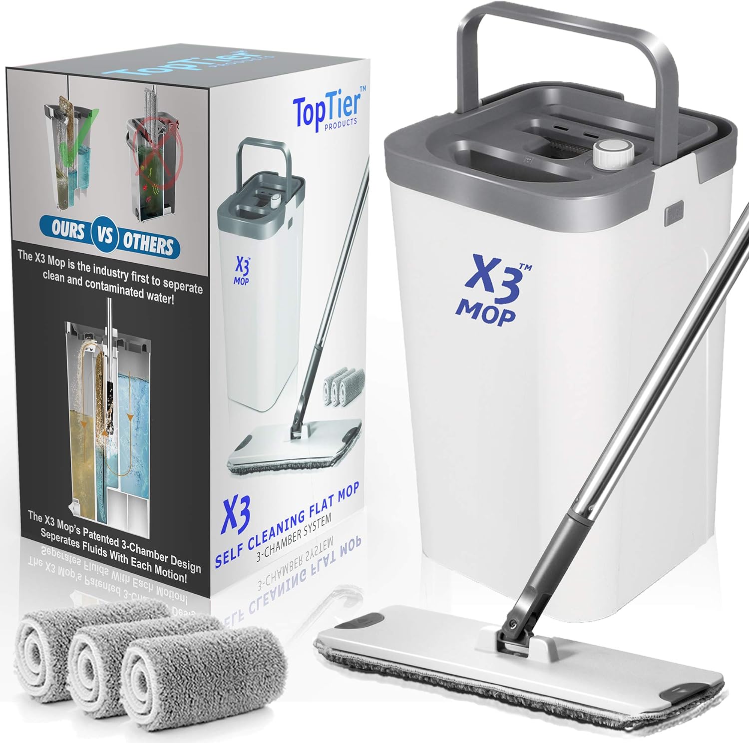 3 Reusable Microfiber Mop and Bucket Set K2254