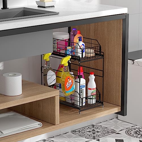 2 Tier Pull Out Cabinet Organizer with Hanging Rail E444