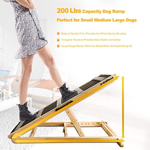 Adjustable Wooden Pet Ramp for Bed, 200Lbs Capacity J375842