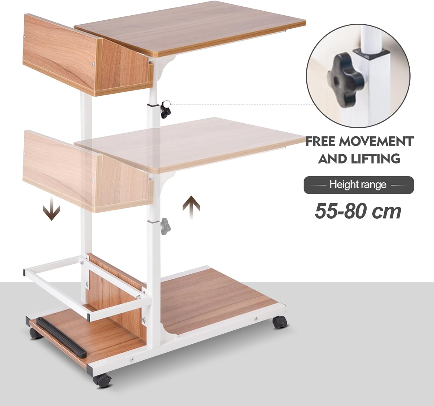 Over Bed Table with Drawer Adjustable Height and Wheels G861