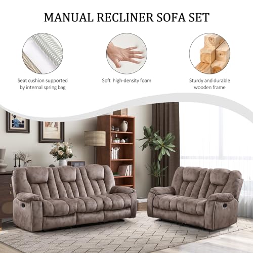 Apricot Manual Recliner Sofa with Cup Holders E129